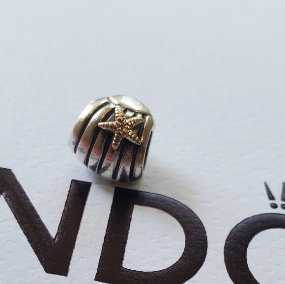 Pandora Seashell & Starfish Charm Sterling 925 & Gold 14k Bead Authentic - Picture 5 of 8